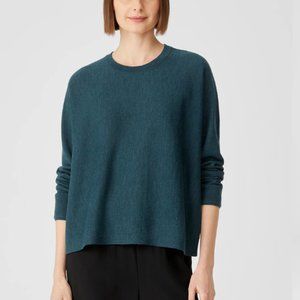 Eileen Fisher Dark Green Wool Crepe Sweater, Size XL